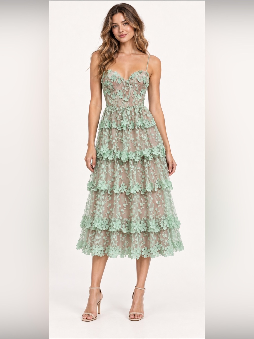 Endless Rose Mint Floral Tiered Lace Maxi Dress